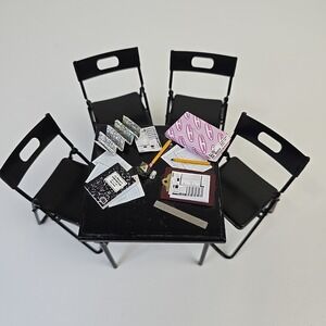 Miniatures 1:12 Metal Folding Chairs and Wooden Top Table Diorama Dollhouse Set